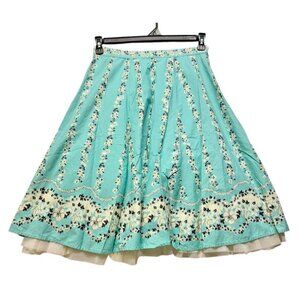 ROXY Teal‎ floral Sequin skirt Lined Tulle Petticoat Size 1 Boho Hippie Festival